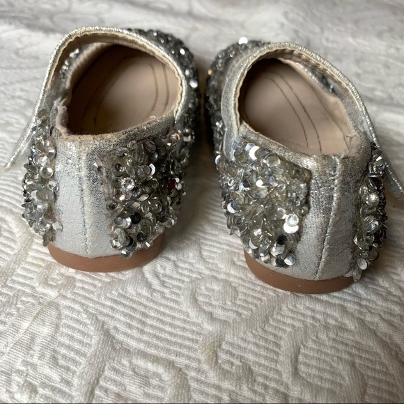 HSHTX sequin princess leather silver ballet flats with hook and loop ankle strap - Picture 8 of 10